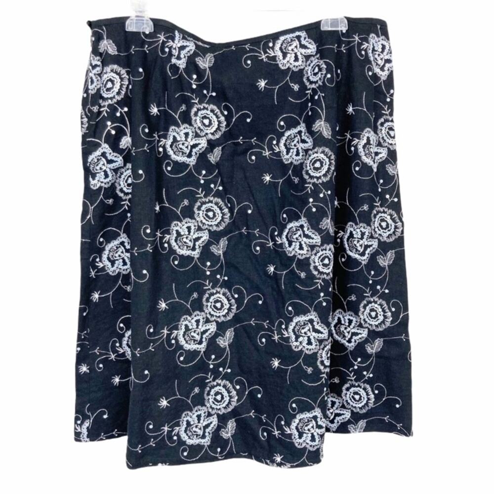 Style & Co Black Silver Linen Embroidered Skirt Sz 16W